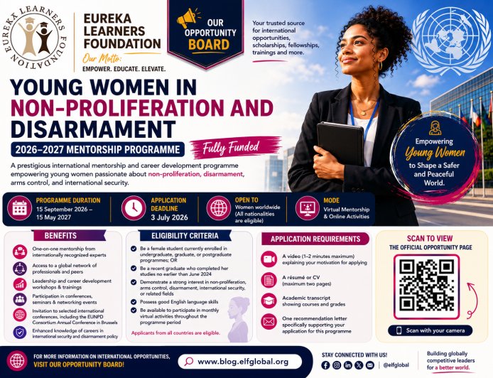 Young Women in Non-Proliferation and Disarmament 2026–2027 Mentorship Programme (Fully Funded)