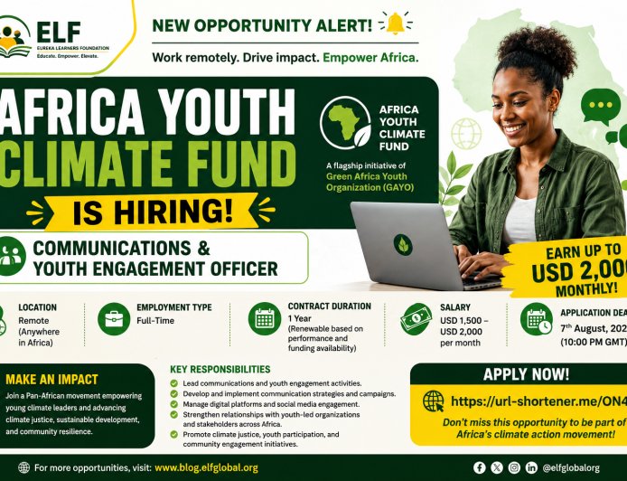 Africa Youth Climate Fund Is Hiring a Remote Communications & Youth Engagement Officer – Earn Up to USD 2,000 Monthly